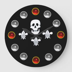 JOLLY ROGER SKULL THREE LIES FLAG Red White Gems Grote Klok
