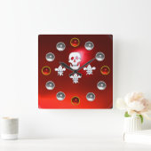 JOLLY ROGER SKULL THREE LIES FLAG Red White Gems Vierkante Klok (Huis)