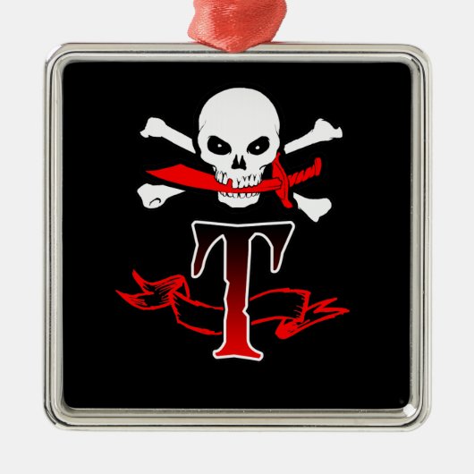 Jolly Roger T Monogram Initiaal Metalen Ornament (Voorkant)