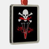 Jolly Roger V Monogram Initiaal Metalen Ornament (Rechts)