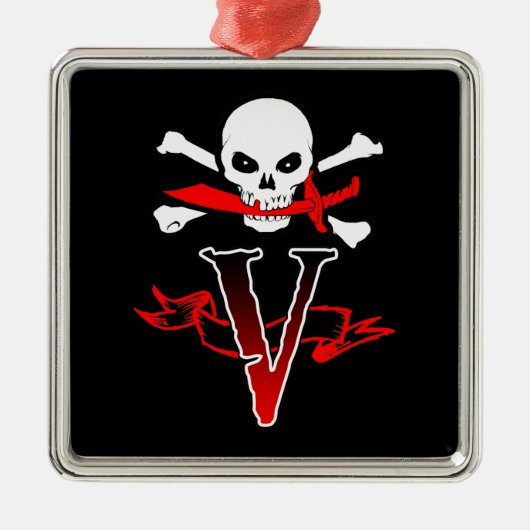Jolly Roger V Monogram Initiaal Metalen Ornament (Voorkant)