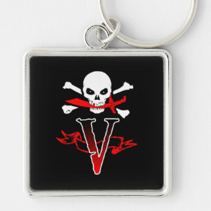 Jolly Roger V Monogram Initiaal Sleutelhanger