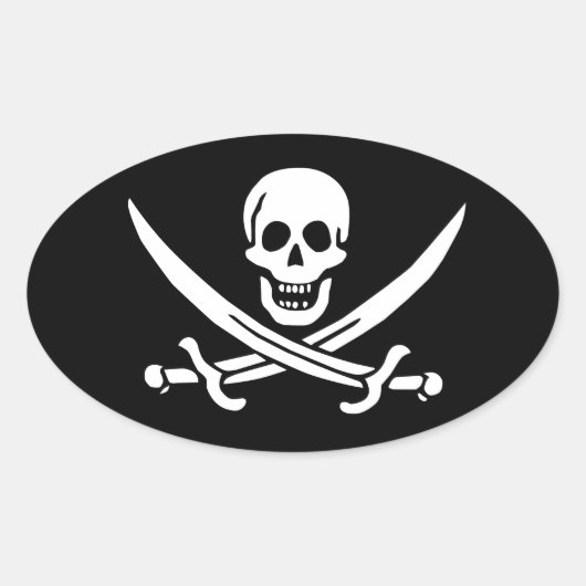 Jolly Roger van Calico Jack Rackham (ZWART) Ovale Sticker (Voorkant)