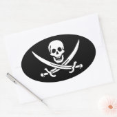 Jolly Roger van Calico Jack Rackham (ZWART) Ovale Sticker (Envelop)