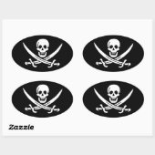 Jolly Roger van Calico Jack Rackham (ZWART) Ovale Sticker (Vel)