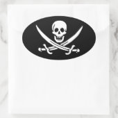 Jolly Roger van Calico Jack Rackham (ZWART) Ovale Sticker (Tas)