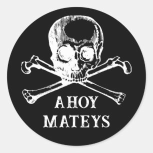 Jolly Rogers. Zwarte Halloween piraat. Ahoy mateys Ronde Sticker
