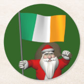 Jolly Saint Nicholas met vlag van Ierland Ronde Kartonnen Onderzetter (Voorkant)