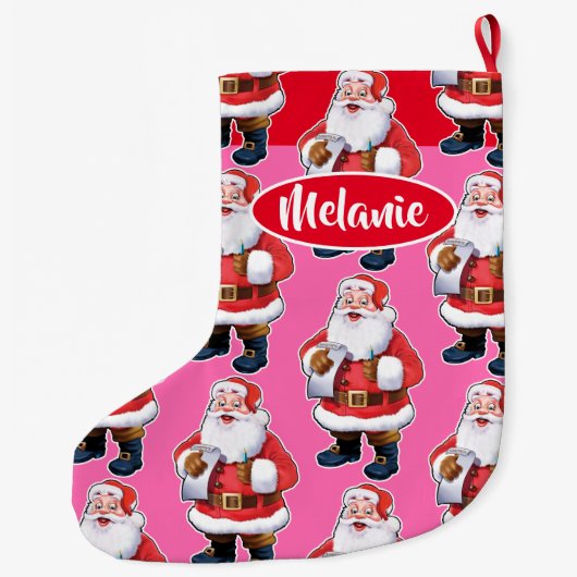 Jolly Santa aangepaste meisjes kerstkous Grote Kerstsok (Achterkant)