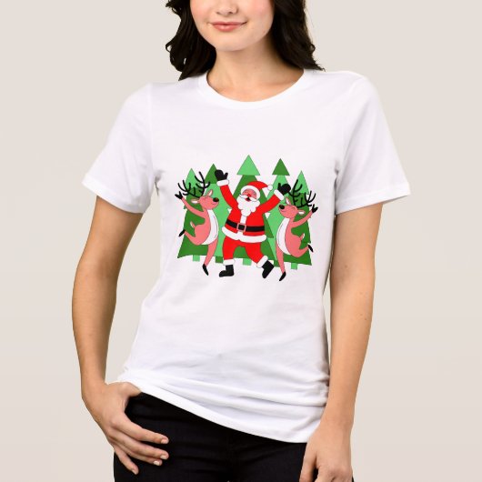 Jolly Santa and Reindeer Dance Christmas T-Shirt (Voorkant)