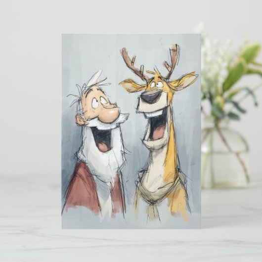 Jolly Santa and Reindeer Laugh Feestdagenkaart (Staand voorkant)