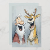 Jolly Santa and Reindeer Laugh Feestdagenkaart (Voorkant / Achterkant)