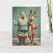 Jolly Santa and Rudolph Cheer Feestdagen Kaart (Voorkant)