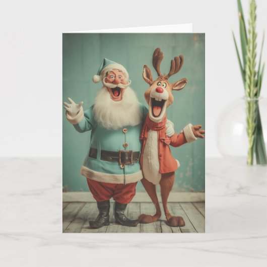 Jolly Santa and Rudolph Cheer Feestdagen Kaart (Voorkant)