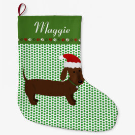Jolly Santa Brown Dachshund Personalized Grote Kerstsok