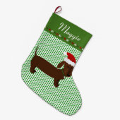 Jolly Santa Brown Dachshund Personalized Grote Kerstsok (Voorkant (Hangend))