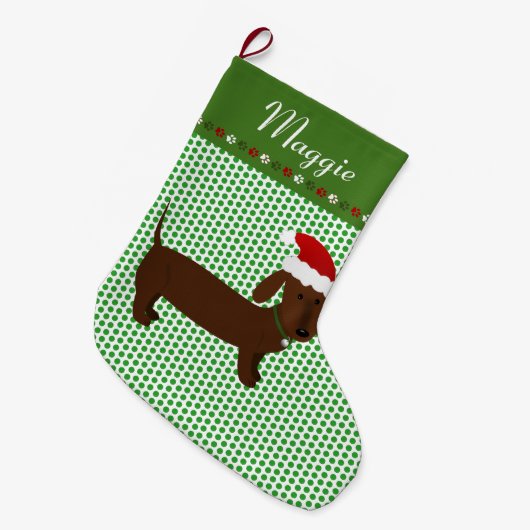 Jolly Santa Brown Dachshund Personalized Grote Kerstsok (Voorkant (Hangend))