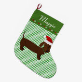Jolly Santa Brown Dachshund Personalized Grote Kerstsok (Voorkant (Hangend))