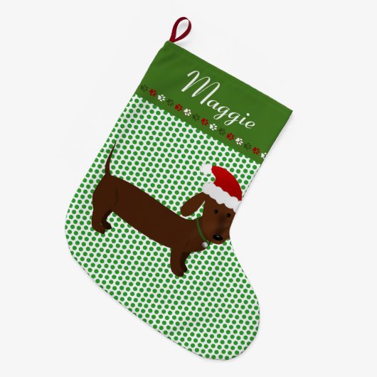 Jolly Santa Brown Dachshund Personalized Grote Kerstsok (Voorkant (Hangend))