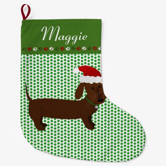 Jolly Santa Brown Dachshund Personalized Grote Kerstsok (Voorkant)