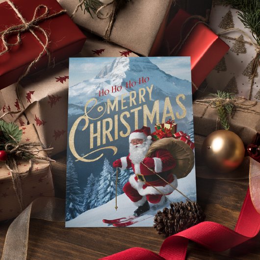 Jolly Santa Carves Sneeuwpistes Briefkaart