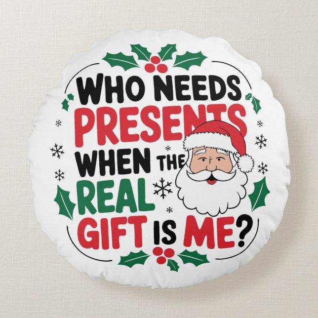 Jolly Santa Claus brengt feestelijke juichen aan i Rond Kussen (Voorkant)