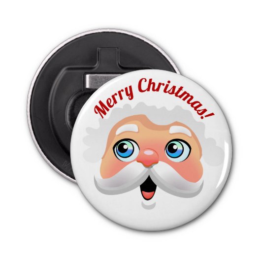 Jolly Santa Claus Cartoon Button Flesopener (Voorkant)