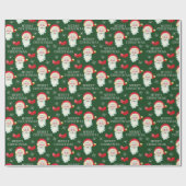 Jolly Santa Claus Donkergroene Kerst Cadeaupapier (Vlak)