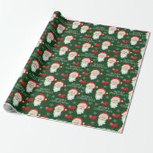 Jolly Santa Claus Donkergroene Kerst Cadeaupapier (Uitgerold)