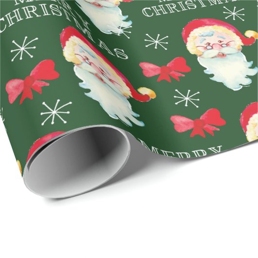 Jolly Santa Claus Donkergroene Kerst Cadeaupapier (Rol Hoek)