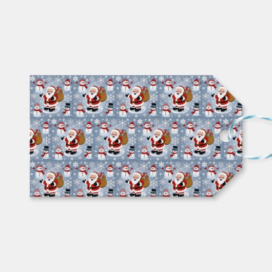 Jolly Santa Claus en Sneeuwpoppen Kerstpatroon Cadeaulabel (Voorkant (Horizontaal))