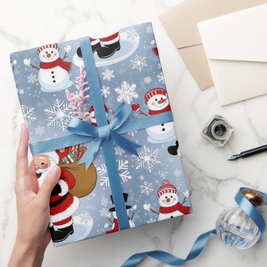 Jolly Santa Claus en Sneeuwpoppen Kerstpatroon Cadeaupapier (Geschenken)