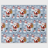 Jolly Santa Claus en Sneeuwpoppen Kerstpatroon Cadeaupapier (Vlak)
