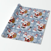 Jolly Santa Claus en Sneeuwpoppen Kerstpatroon Cadeaupapier (Uitgerold)
