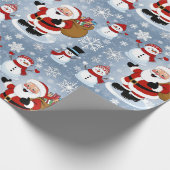 Jolly Santa Claus en Sneeuwpoppen Kerstpatroon Cadeaupapier (Hoek)