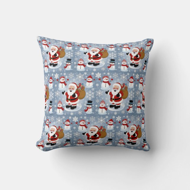 Jolly Santa Claus en Sneeuwpoppen Kerstpatroon Kussen (Voorkant)