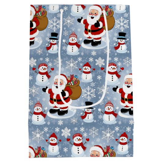 Jolly Santa Claus en Sneeuwpoppen Kerstpatroon Medium Cadeauzakje (Achterkant)