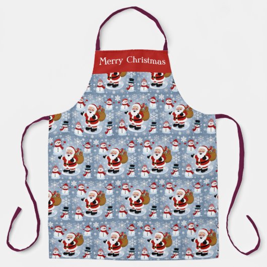 Jolly Santa Claus en Sneeuwpoppen Kerstpatroon Schort (Voorkant)