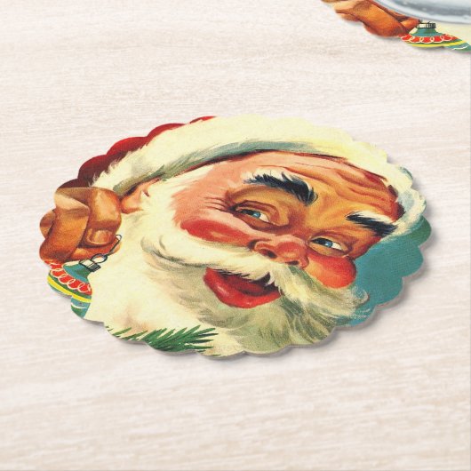 Jolly Santa Claus Face Kartonnen Onderzetters (Gekanteld)