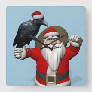 Jolly Santa Claus houdt van Black Ravens Vierkante Klok