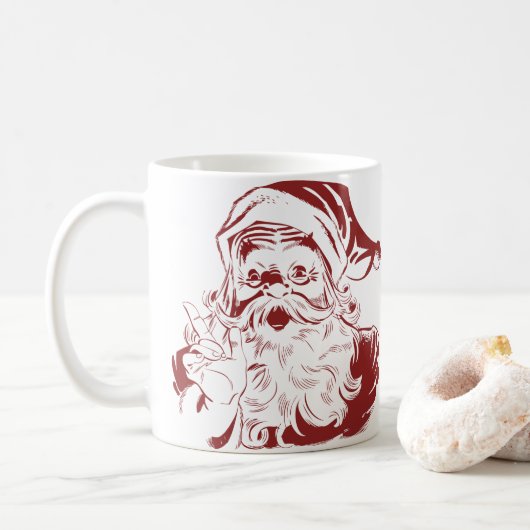 Jolly Santa Claus in Red Fun Retro Merry Kerstmis Koffiemok (Met donut)
