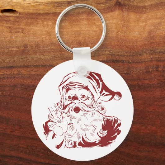 Jolly Santa Claus in Red Fun Retro Merry Kerstmis Sleutelhanger (Voorkant)