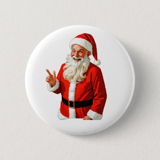 Jolly Santa Claus Making Peace Sign – Vintage Chri Ronde Button 5,7 Cm