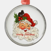  jolly Santa Claus Merry-kerstretro Metalen Ornament (Voorkant)