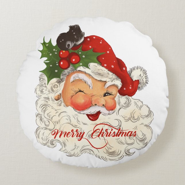  jolly Santa Claus Merry-kerstretro Rond Kussen (Voorkant)