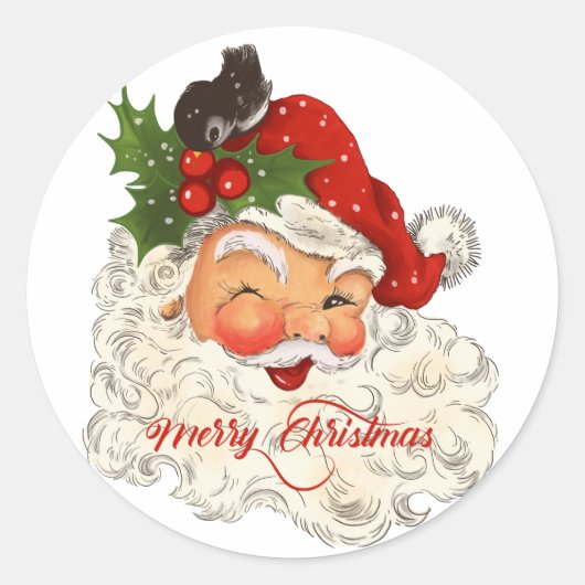 jolly Santa Claus Merry-kerstretro Ronde Sticker (Voorkant)