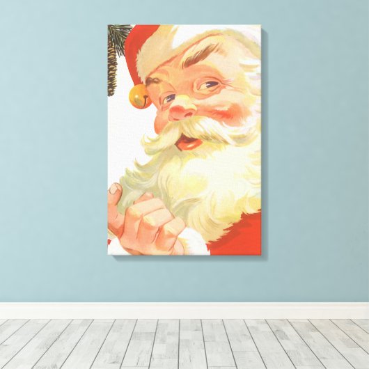 Jolly Santa Claus met een geheim kerstfeest Canvas Afdruk (Insitu (Houten vloer))