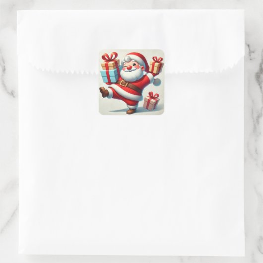 Jolly Santa Claus met geschenkdozen Vierkante Sticker (Tas)
