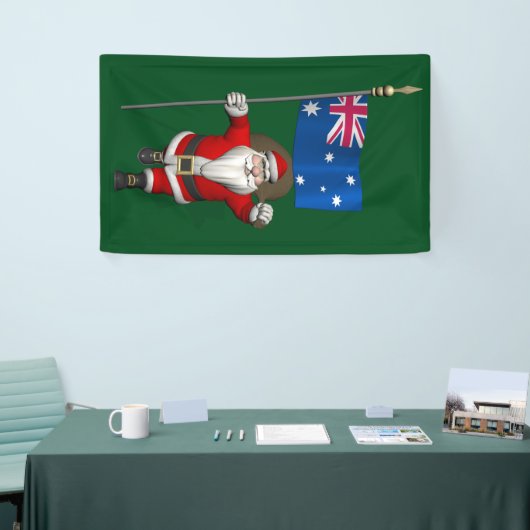 Jolly Santa Claus met vlag van Australië Spandoek (Beurs)