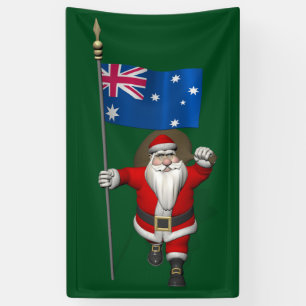 Jolly Santa Claus met vlag van Australië Spandoek